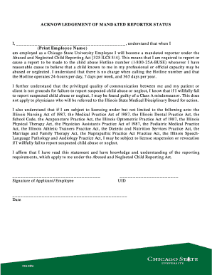 Acknowledgement of Mandated Reporter Status