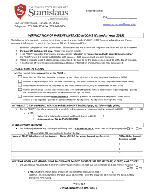 Verification of Parent Untaxed Income Form