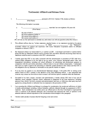 Testimonial Affidavit and Release Form