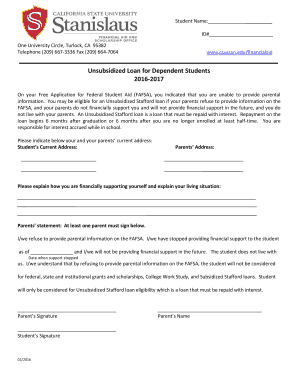 Unsubsidized Loan Application for Dependent Students
