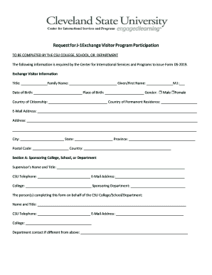 Request for J-1 Exchange Visitor Program Participation