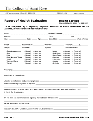 Student Health Evaluation Form