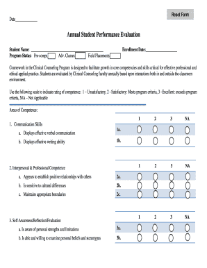 Annual Student Performance Evaluation Form