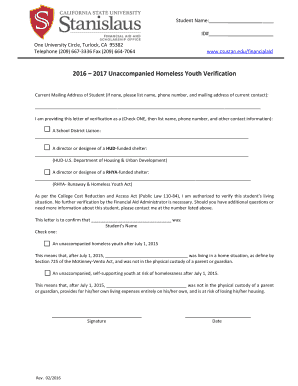 Unaccompanied Homeless Youth Verification Form