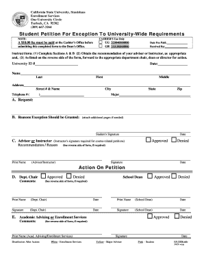 Student Petition For Exception To University-Wide Requirements