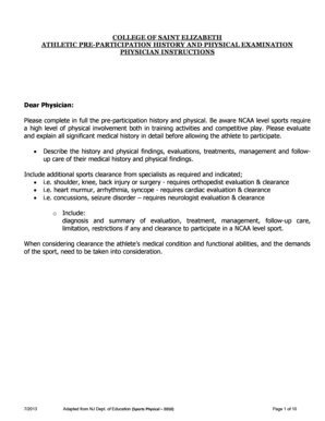 Athletic Pre-Participation History and Physical Examination