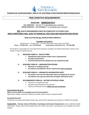 College of Saint Elizabeth Health Form