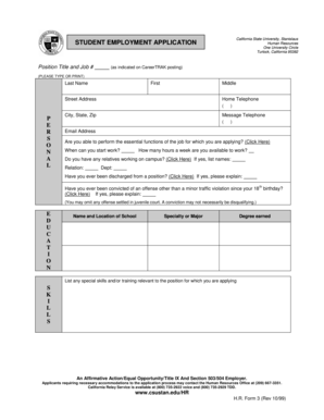 California State University Student Employment Application
