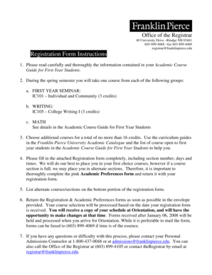 Franklin Pierce University Registration Form