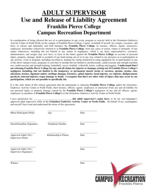 Adult Supervisor Use and Release of Liability Agreement