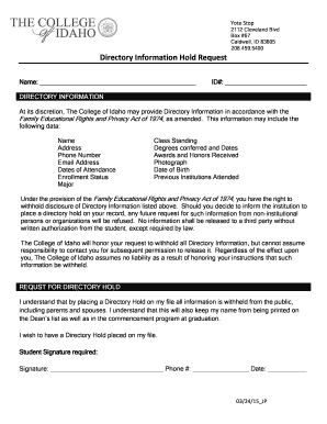 Directory Information Hold Request Form