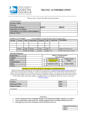 Travel Authorization Form