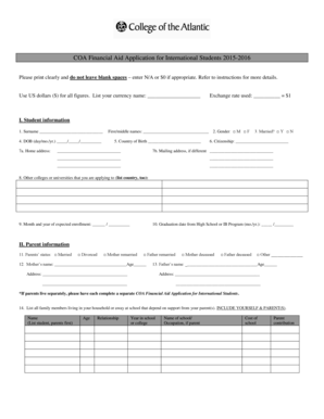 COA Financial Aid Application for International Students