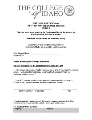 College of Idaho Insurance Waiver Form