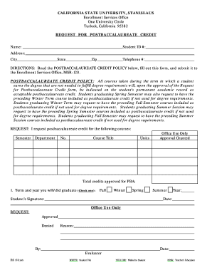 California Postbaccalaureate Credit Request Form