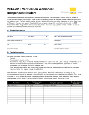 2014-2015 Verification Worksheet