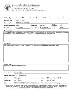 California State University Stanislaus Employment Listing Form