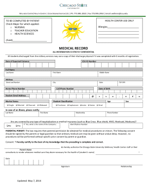 Chicago State University Health Center Medical Form