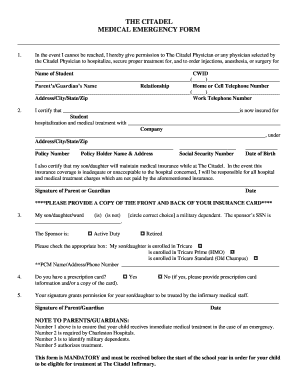 The Citadel Medical Emergency Form