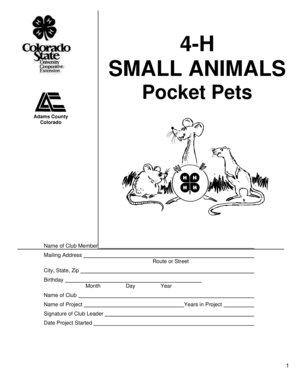 4-H Pocket Pets Project Form