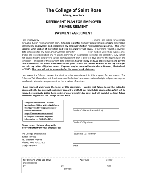 College of Saint Rose Employer Reimbursement Payment Agreement
