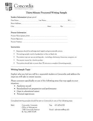 Concordia University Writing Sample Form