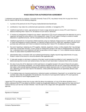 Wage Deduction Authorization Agreement