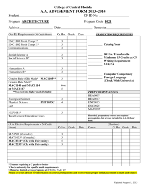 A.A. Advisement Form 2013-2014