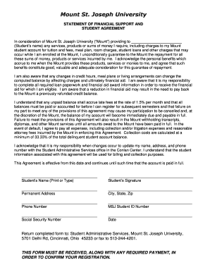 Mount St. Joseph University Financial Support Agreement