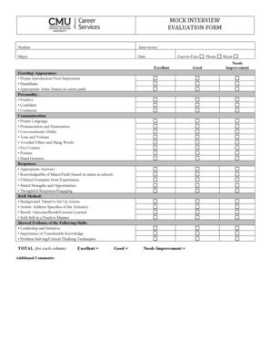 Interview score sheet for teachers - Mock Interview Evaluation Form - Central Michigan University - cmich