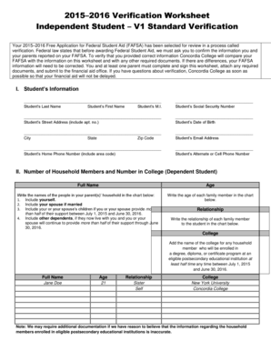 2015–2016 Verification Worksheet