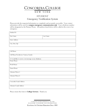 Student Emergency Notification Form