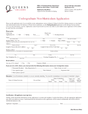 Queens College Non-Degree Application
