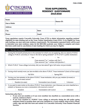 Texas Supplemental Residency Questionnaire