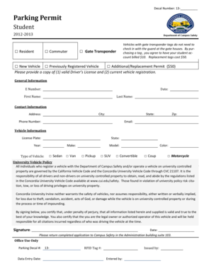Concordia University Parking Permit Application