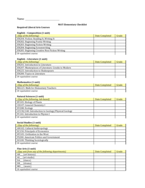 Elementary Education Checklist