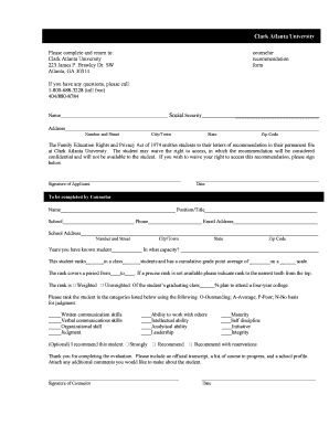 Clark Atlanta University Recommendation Form