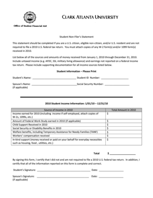 Student Non-Filer’s Statement