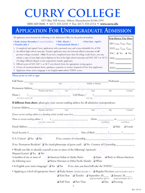 Curry College Undergraduate Admission Application