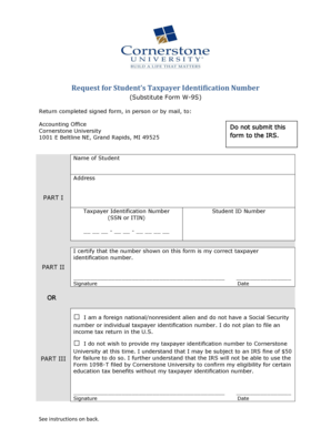 Request for Student's Taxpayer Identification Number