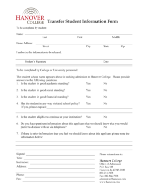 Transfer Student Information Form