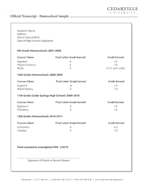 Homeschool Transcript Template