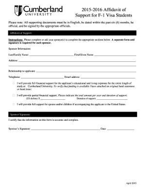 Affidavit of Support for F-1 Visa Students
