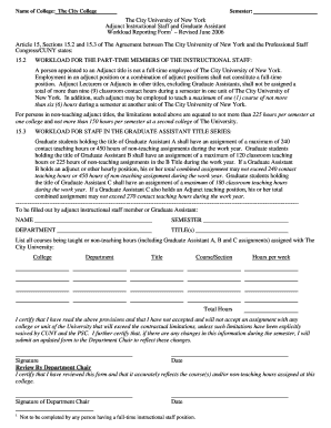 CUNY Adjunct and Graduate Assistant Workload Reporting Form