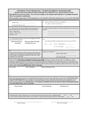 Minnesota Student Eligibility Questionnaire