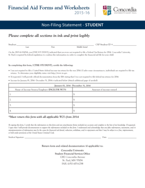2015-16 Non-Filing Statement for Student