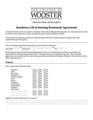 College of Wooster Roommate Agreement