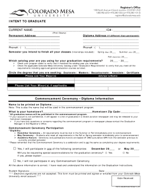 Intent to Graduate Form