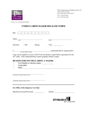 Undeclared Major Release Form
