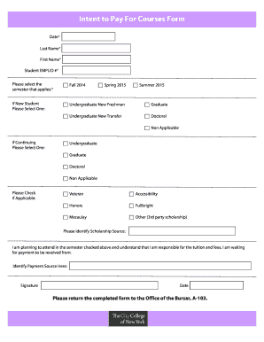 Intent to Pay for Courses Form